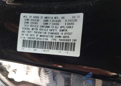 2015 Honda Accord Hybrid z USA, uszkodzony, nr VIN 1HGCR6F39FA010764